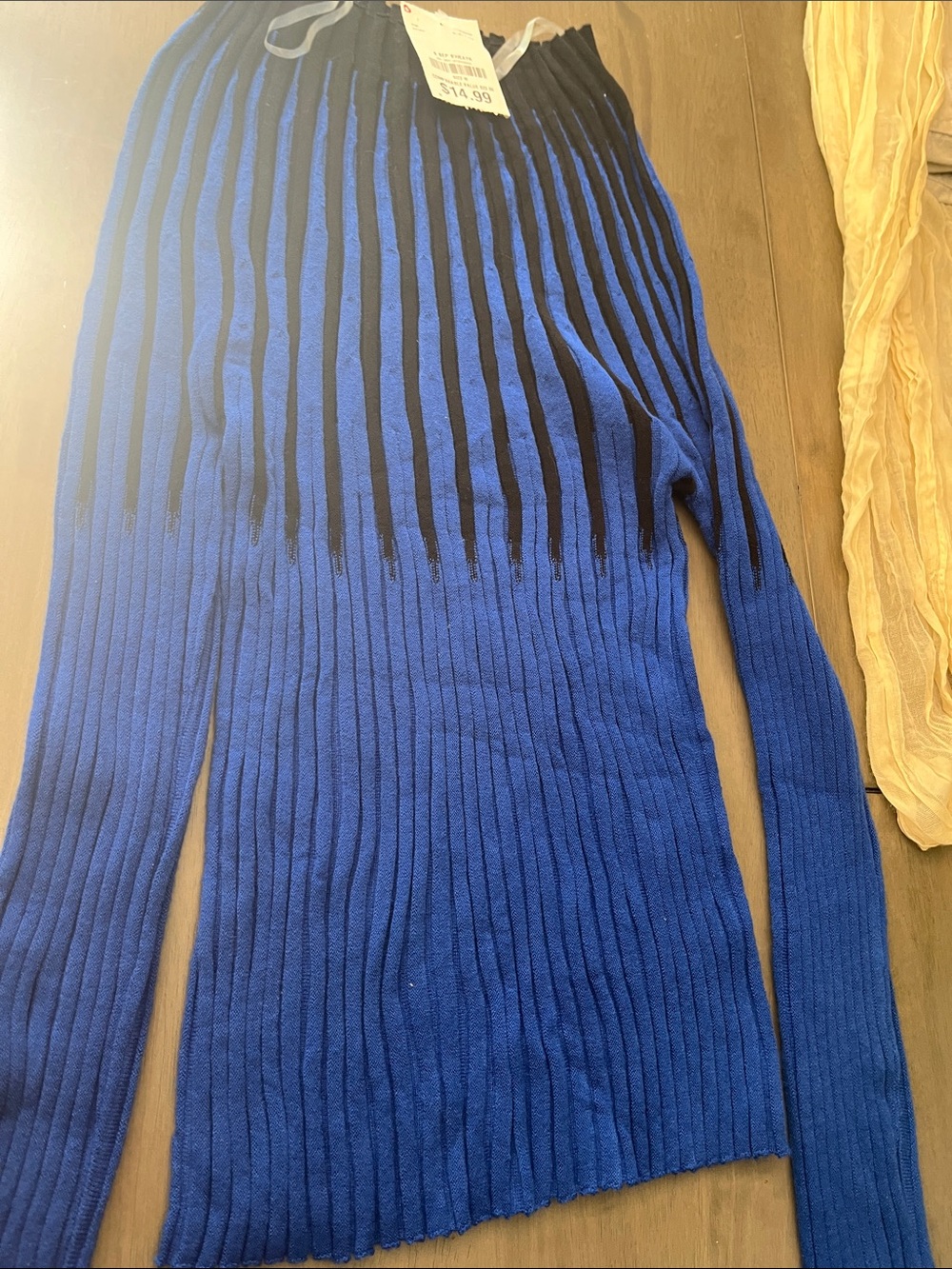 Off-the-Shoulder Ribbed Sweater in Blue and Black